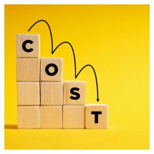 building blocks with the word "COST" spelled out and a yellow background