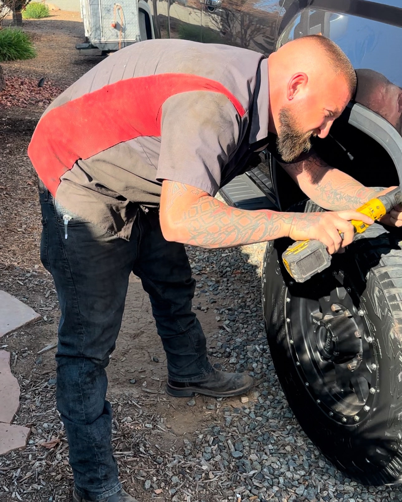James Working on Car